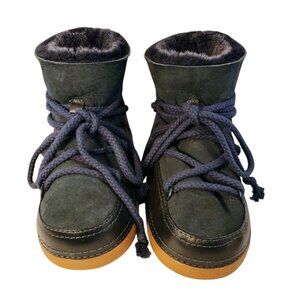 IKKII Shearling Fur Lined Lace Up Winter Boots Leather Suede EU 36 Women's US 5